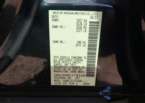 2017 Nissan Altima 2.5 Sv из США, поврежденный, VIN 1N4AL3AP4HC278568